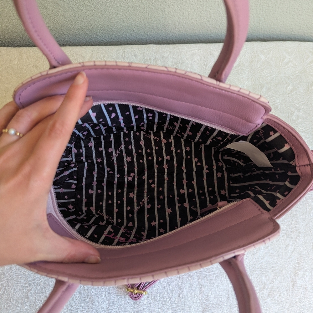 Luv Betsey Johnson Quilted Hearts Pastel Purple Crossbody Handbag Purse - Picture 10 of 15